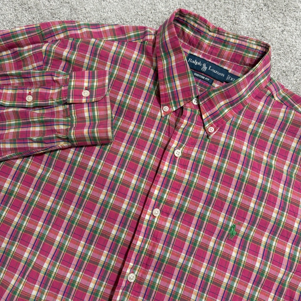 Polo Ralph Lauren Shirt Mens XL Pink Plaid Long Sleeve Button Down Green Pony